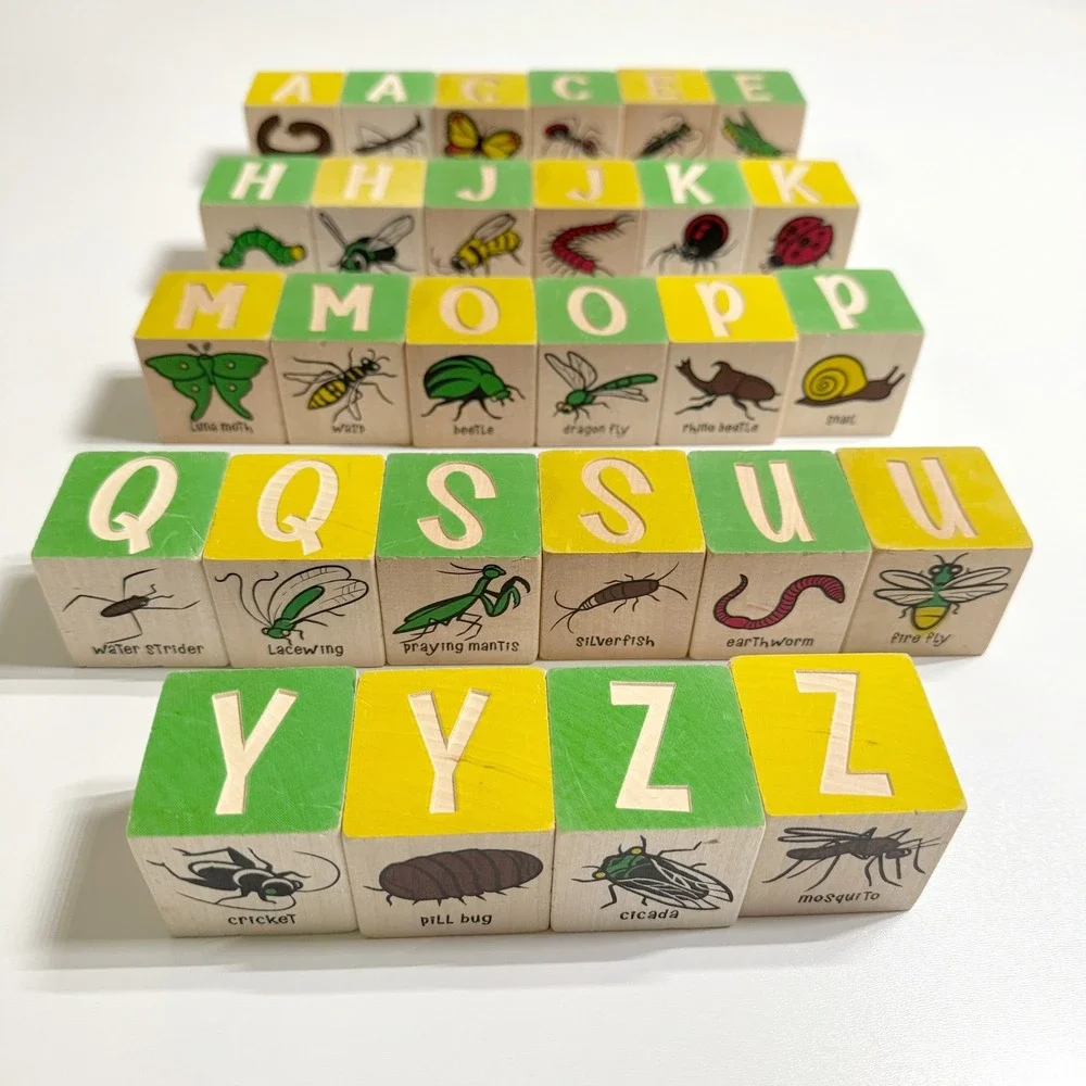 Uncle Goose 28 Insect Bug Blocks Sustainable Wooden Alphabet Complete USA Made